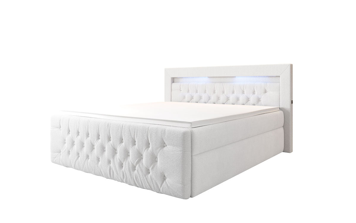 Boxspringbett Menzogna Bouclé met LED en opbergruimte (2 laden)
