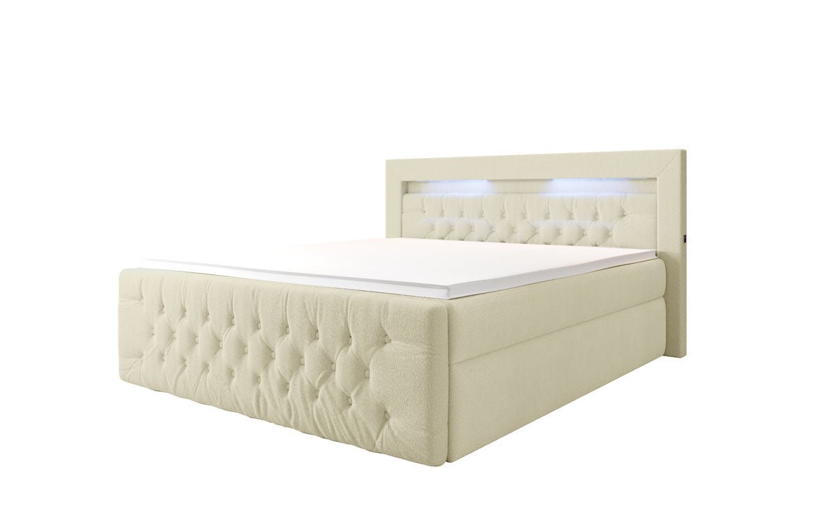 Boxspringbett Menzogna Bouclé met LED en opbergruimte (2 laden)