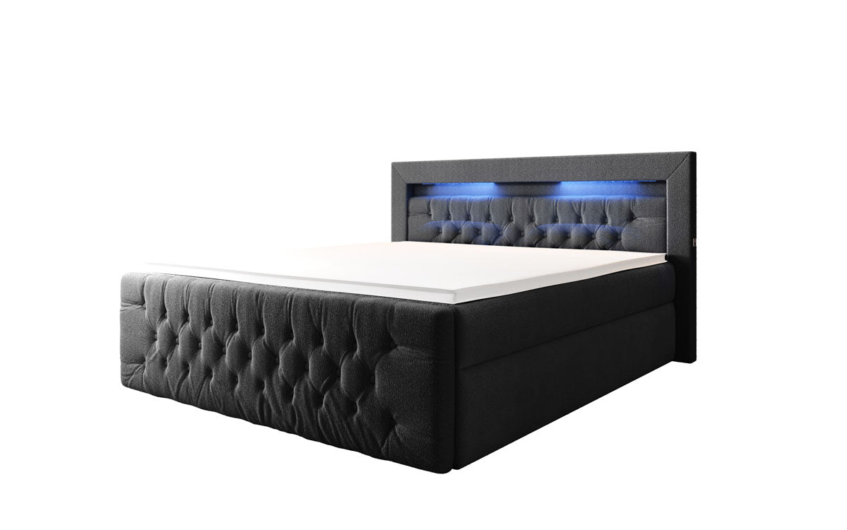 Boxspringbett Menzogna Bouclé met LED en opbergruimte (2 laden)