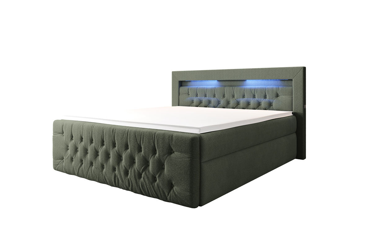 Boxspringbett Menzogna Bouclé met LED en opbergruimte (2 laden)