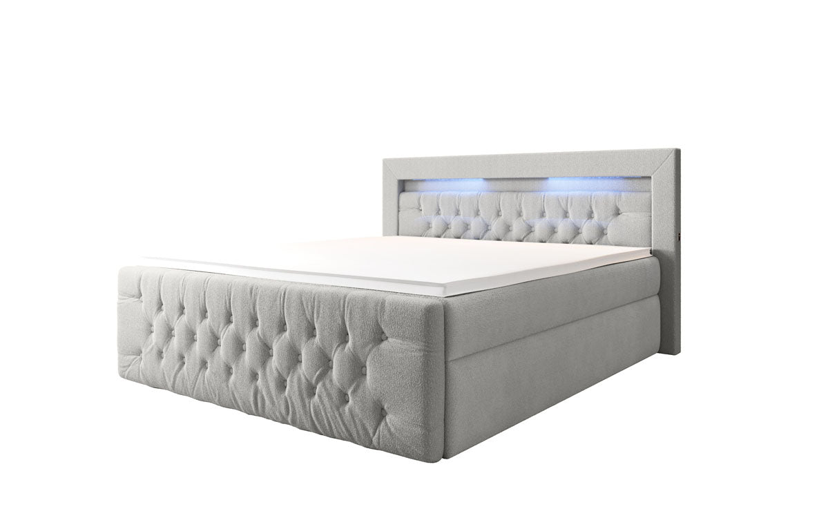 Boxspringbett Menzogna Bouclé met LED en opbergruimte (2 laden)