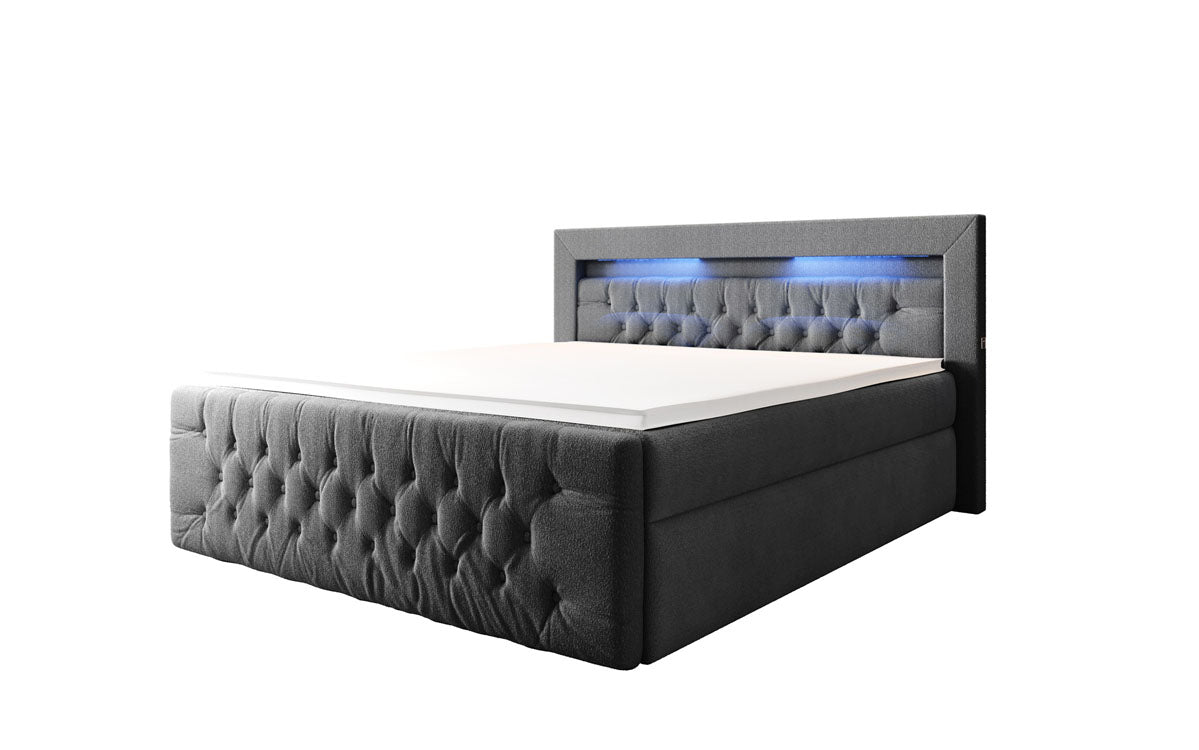 Boxspringbett Menzogna Bouclé met LED en opbergruimte (2 laden)