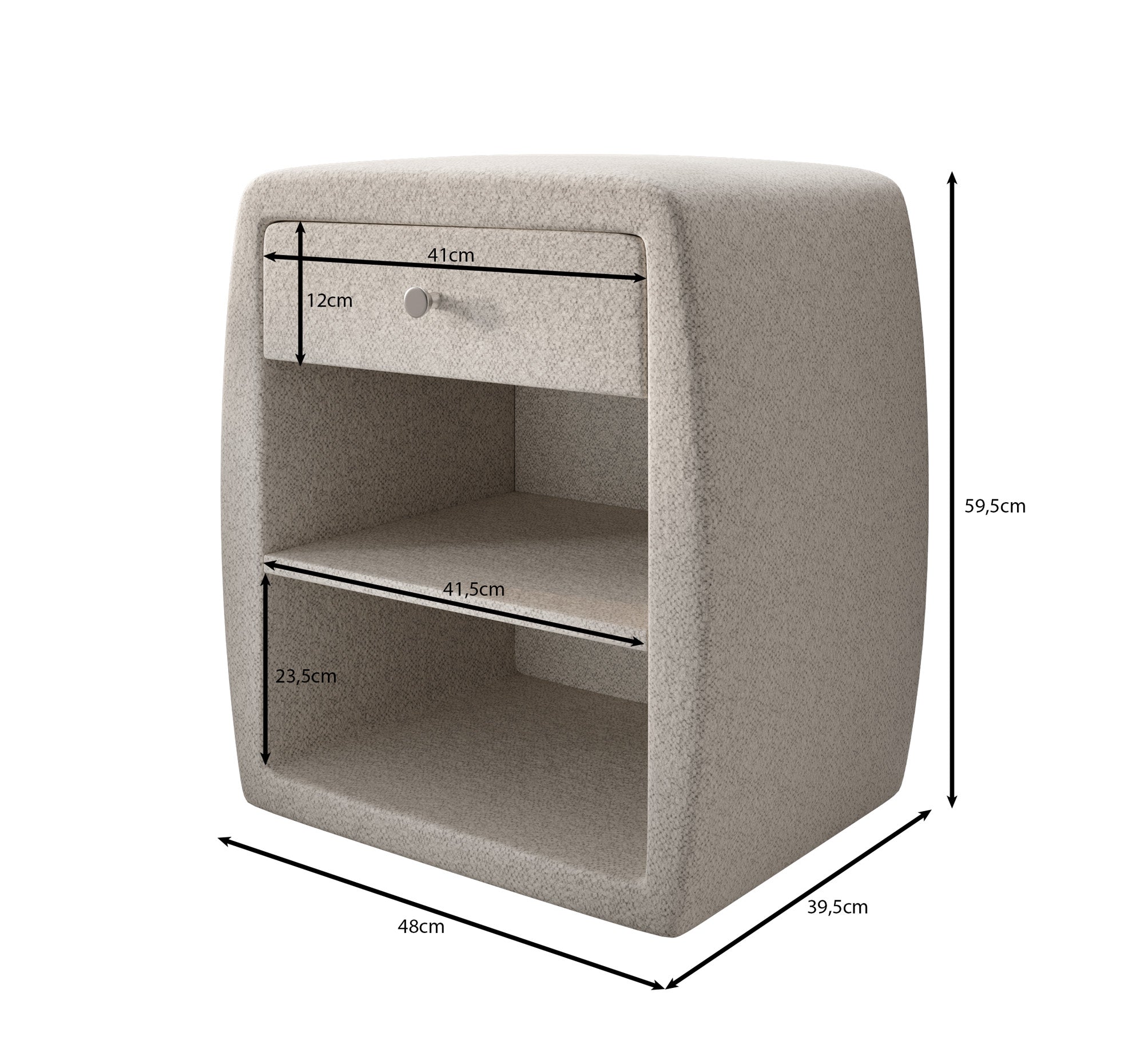 Design-nachtkastje Lilly met USB-aansluiting in structuurstof