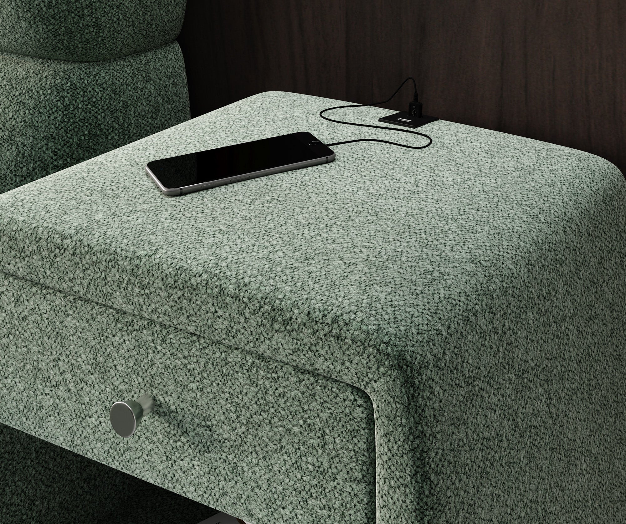 Design-nachtkastje Lilly met USB-aansluiting in structuurstof