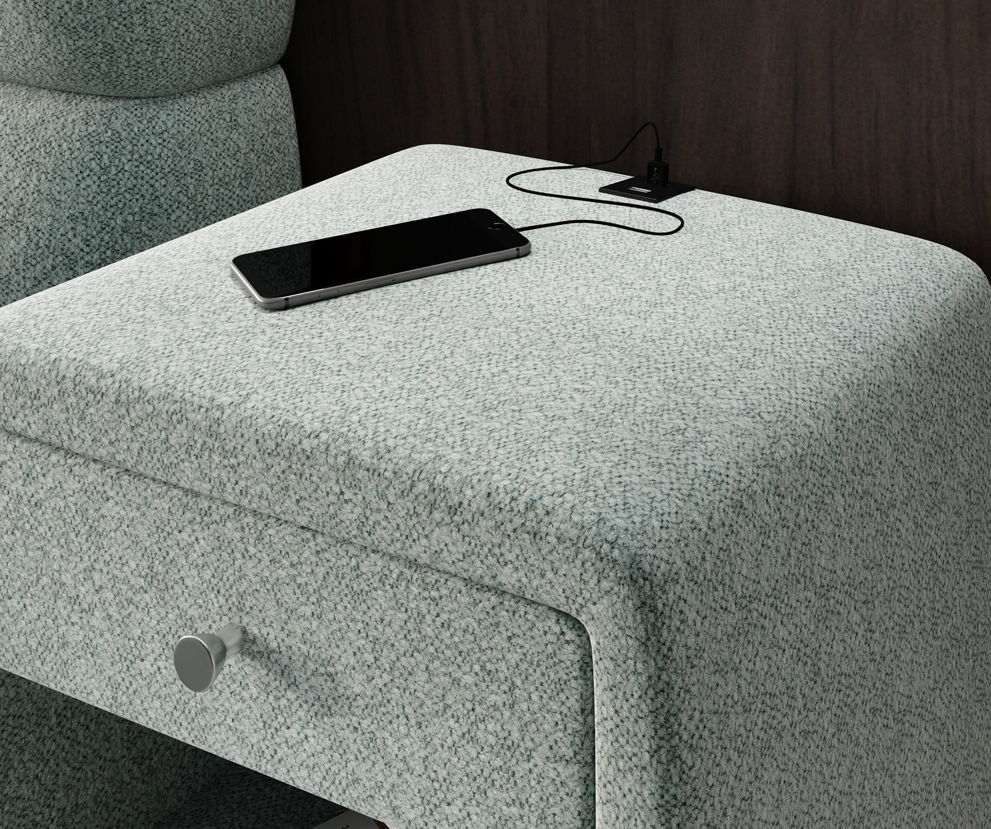 Design-nachtkastje Lilly met USB-aansluiting in structuurstof