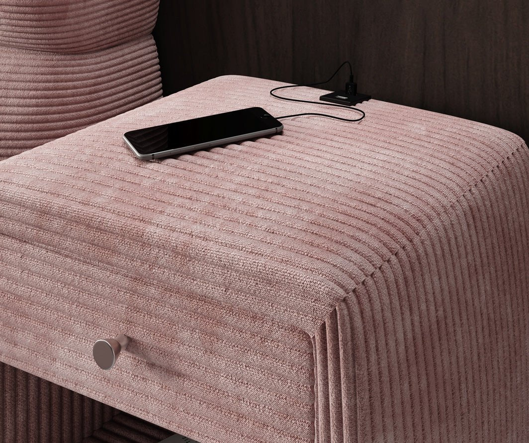 Table de nuit design Lilly avec connexion USB en Côtelé