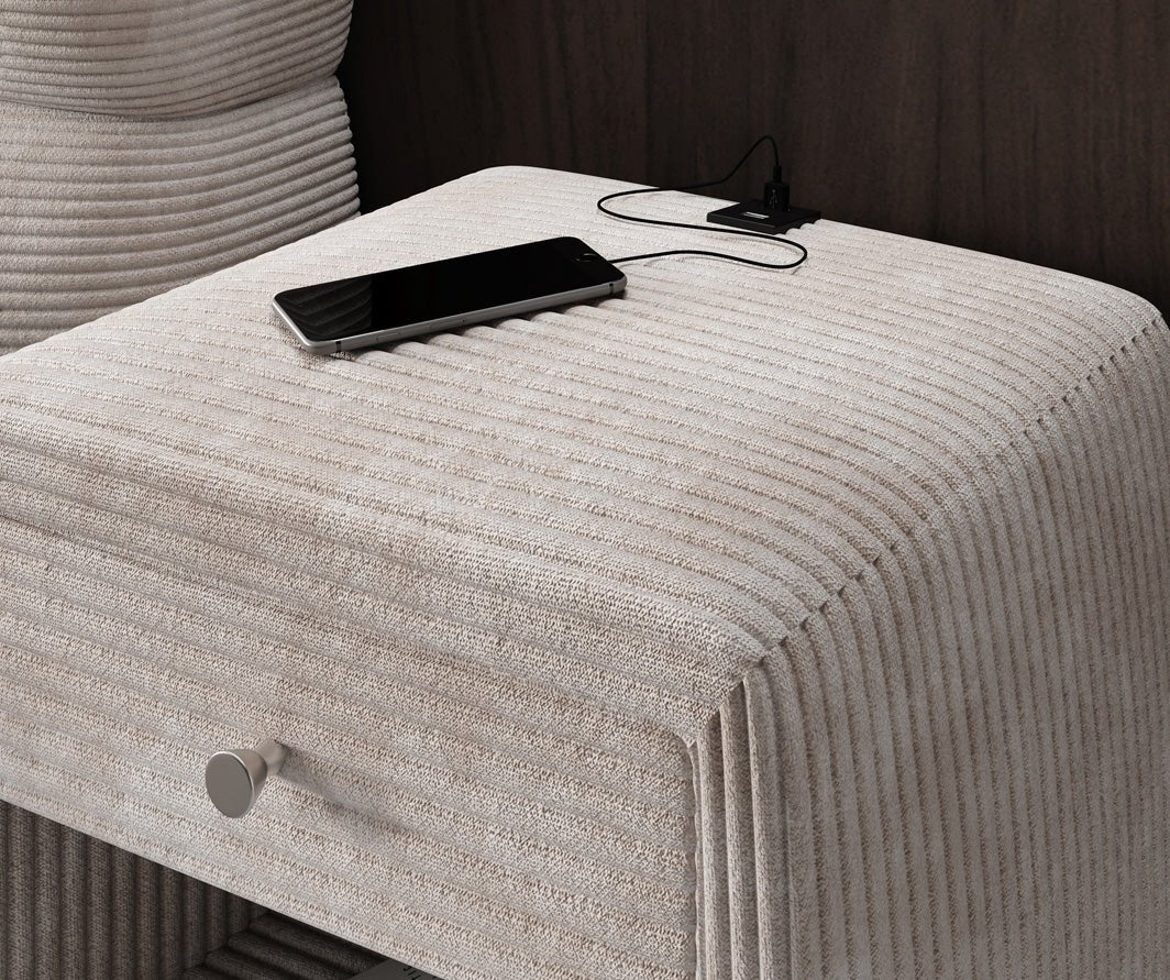 Table de nuit design Lilly avec connexion USB en Côtelé