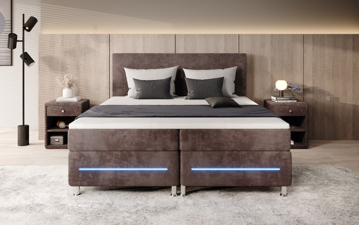 Lit boxspring Simple avec LED en Côtelé
