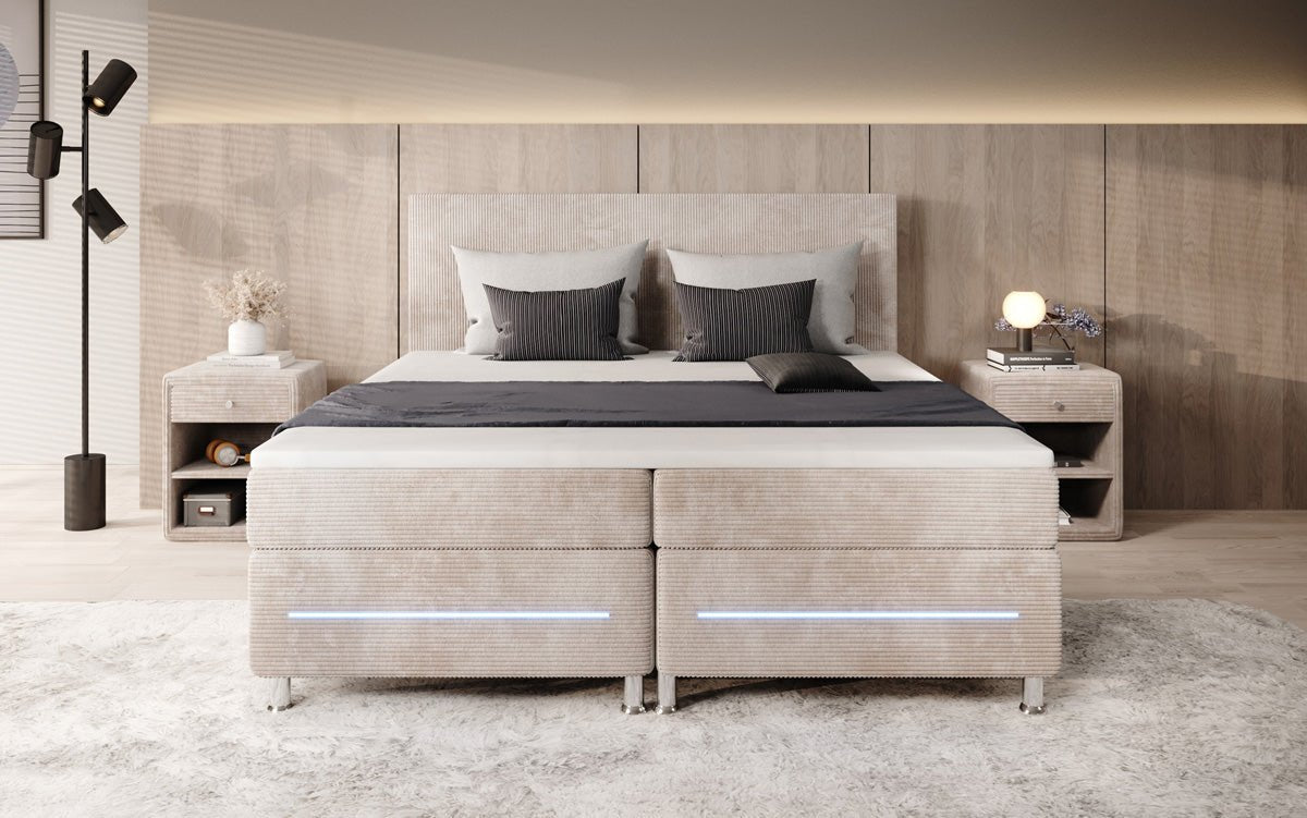 Lit boxspring Simple avec LED en Côtelé