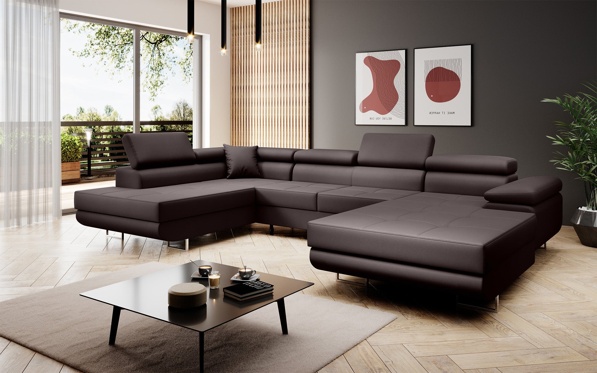 Designbank Lago met slaap- en klapfunctie in kunstleer