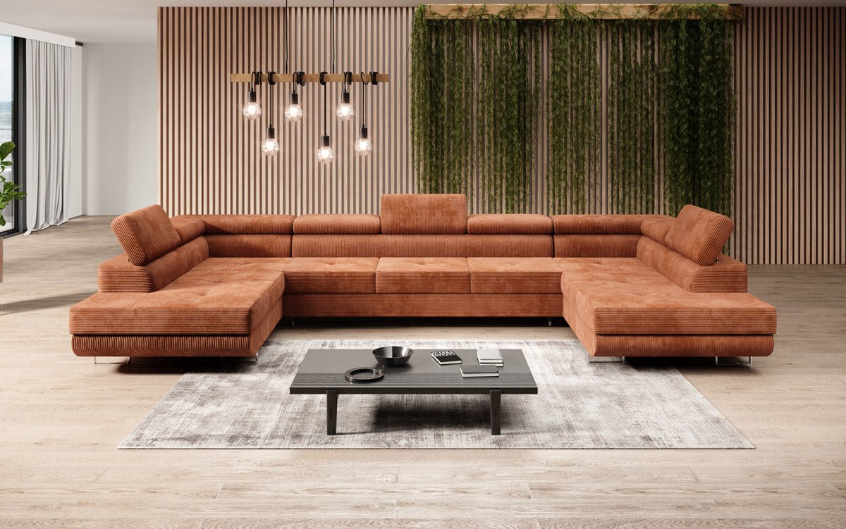 Canapé designer Taormina avec fonction couchage et rabattable en Côtelé