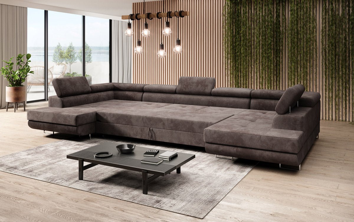 Canapé designer Taormina avec fonction couchage et rabattable en Côtelé