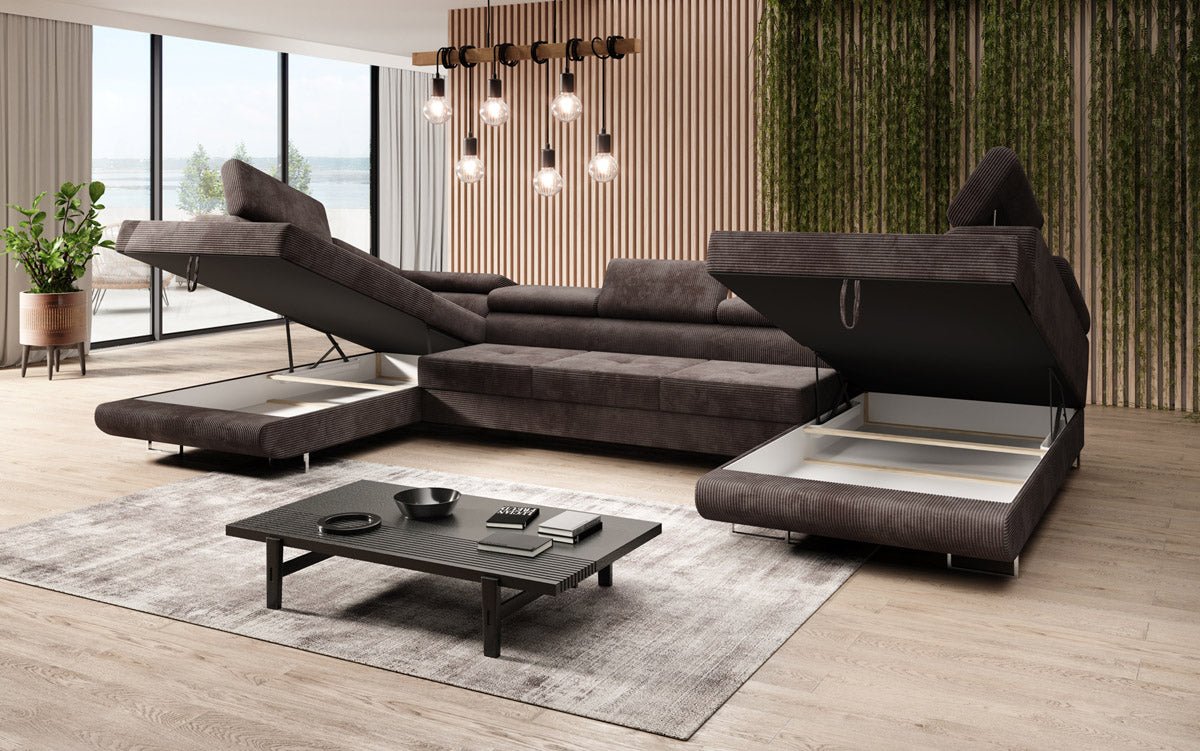 Canapé designer Taormina avec fonction couchage et rabattable en Côtelé