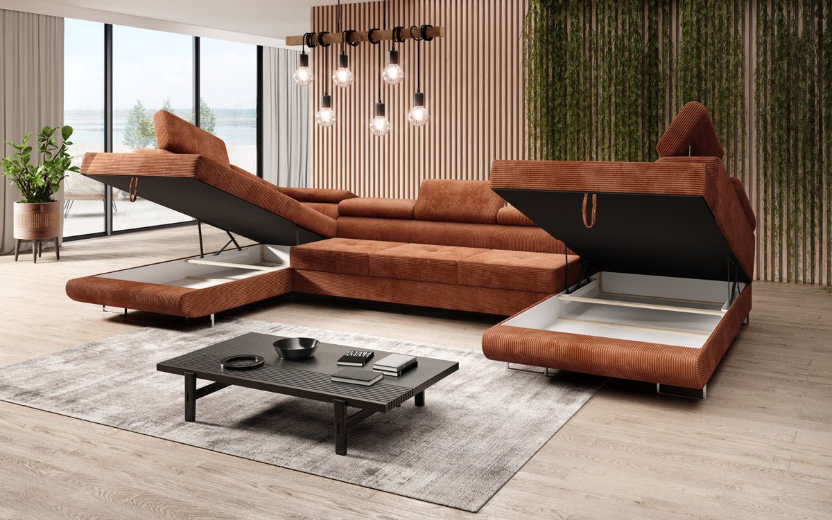 Canapé designer Taormina avec fonction couchage et rabattable en Côtelé