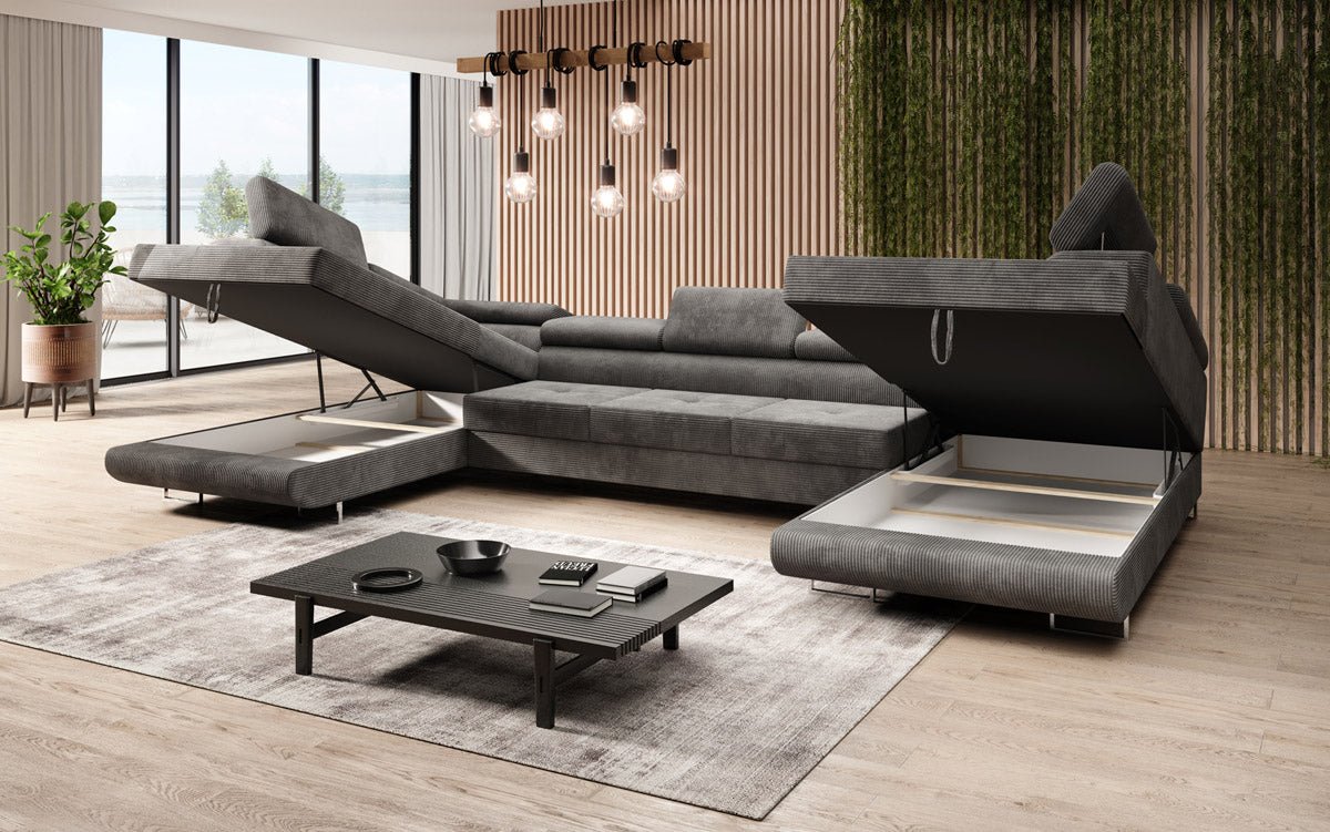 Canapé designer Taormina avec fonction couchage et rabattable en Côtelé