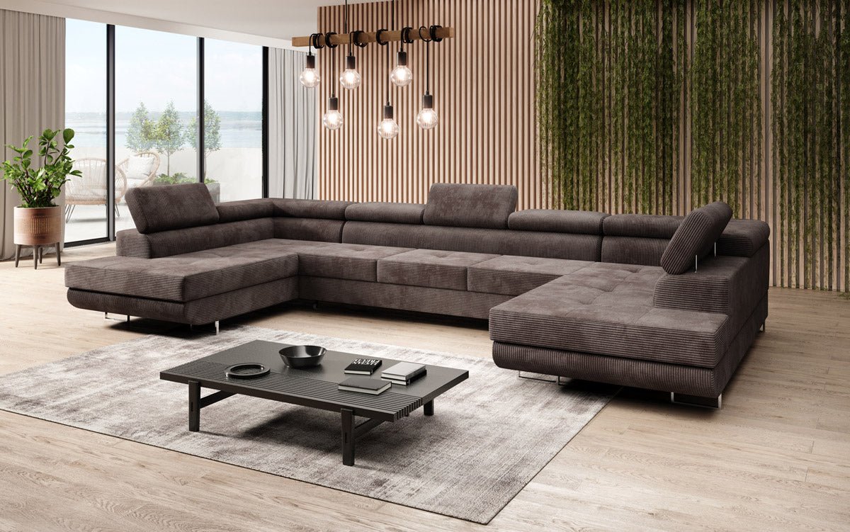 Canapé designer Taormina avec fonction couchage et rabattable en Côtelé