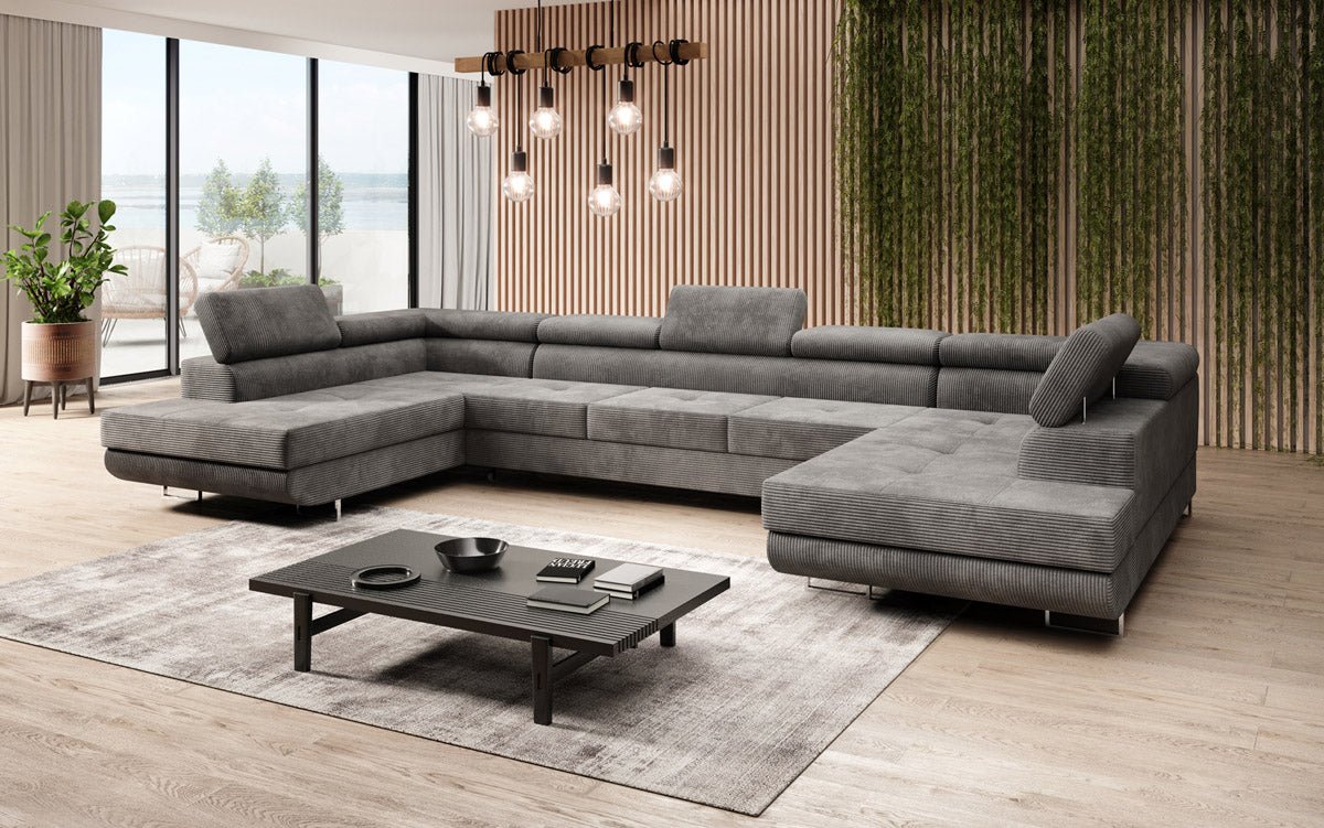 Canapé designer Taormina avec fonction couchage et rabattable en Côtelé