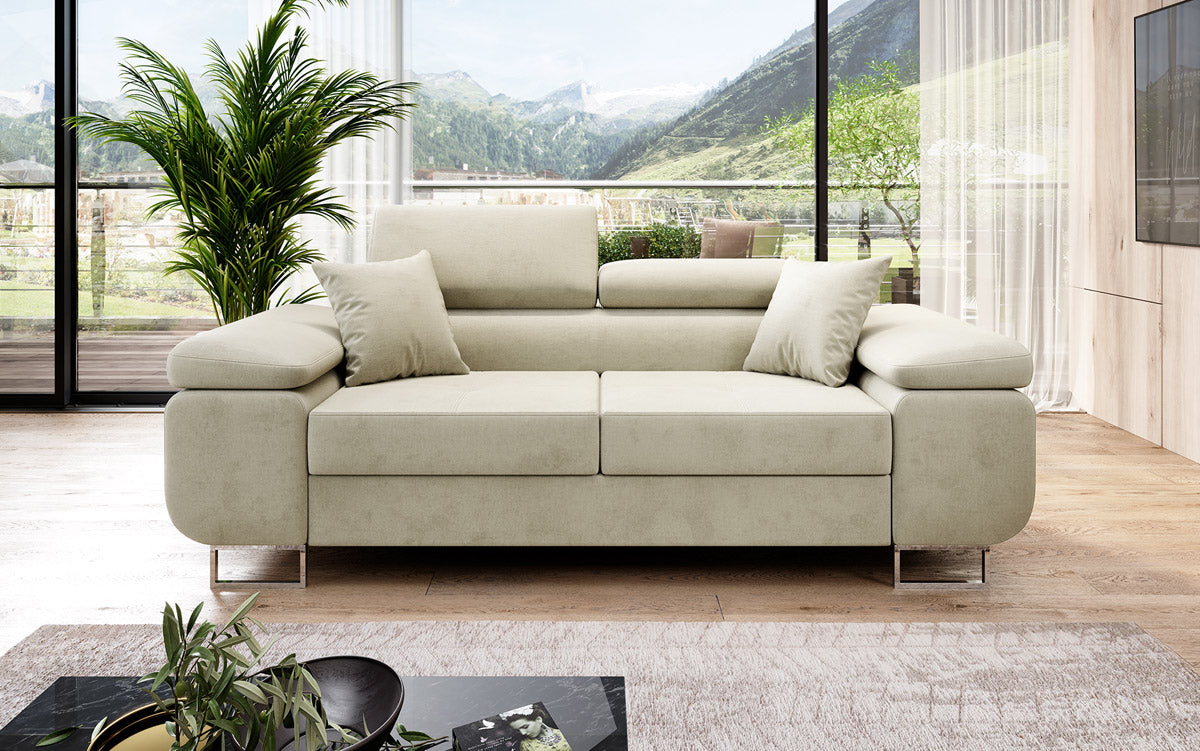 Designer 2-seater Siera sofa with sleeping function in velvet