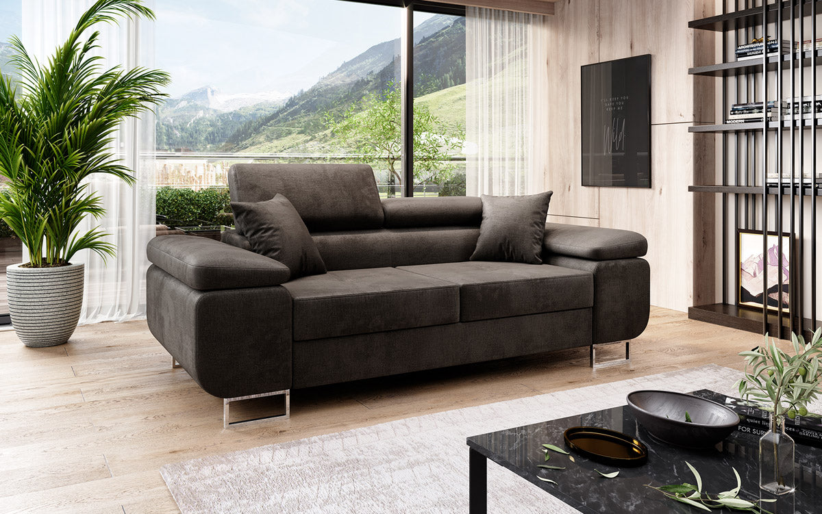 Designer 2-seater Siera sofa with sleeping function in velvet