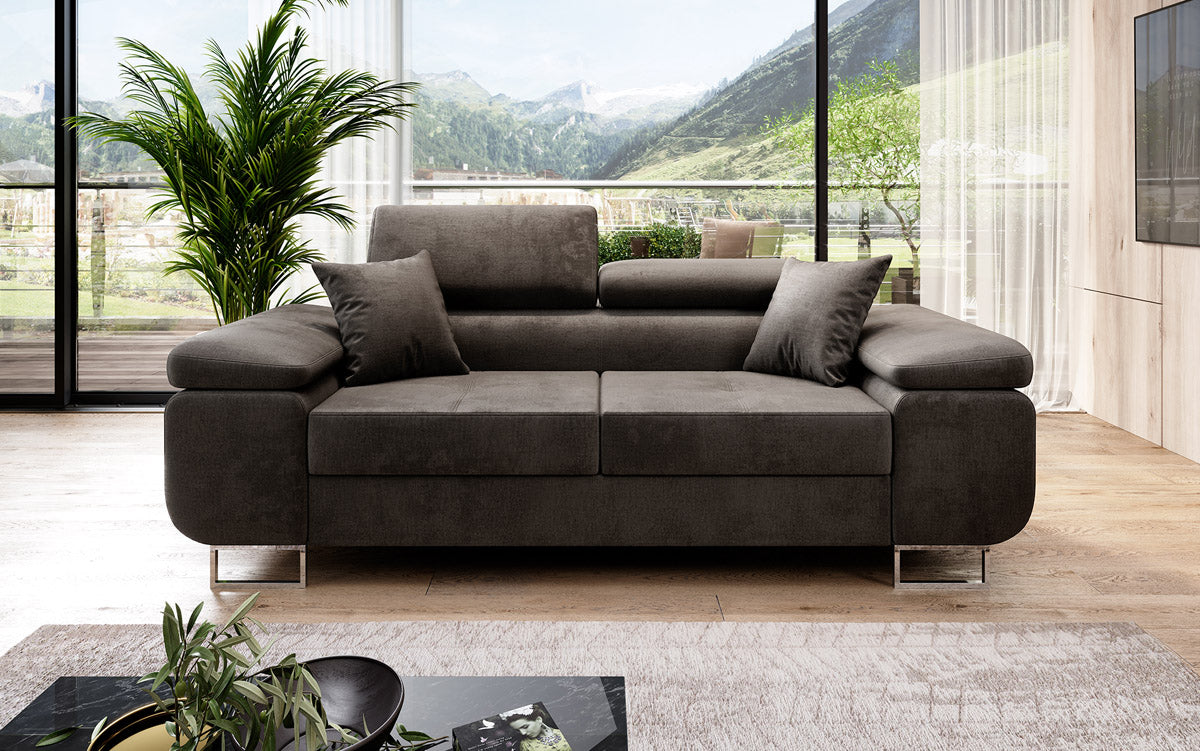 Designer 2-seater Siera sofa with sleeping function in velvet