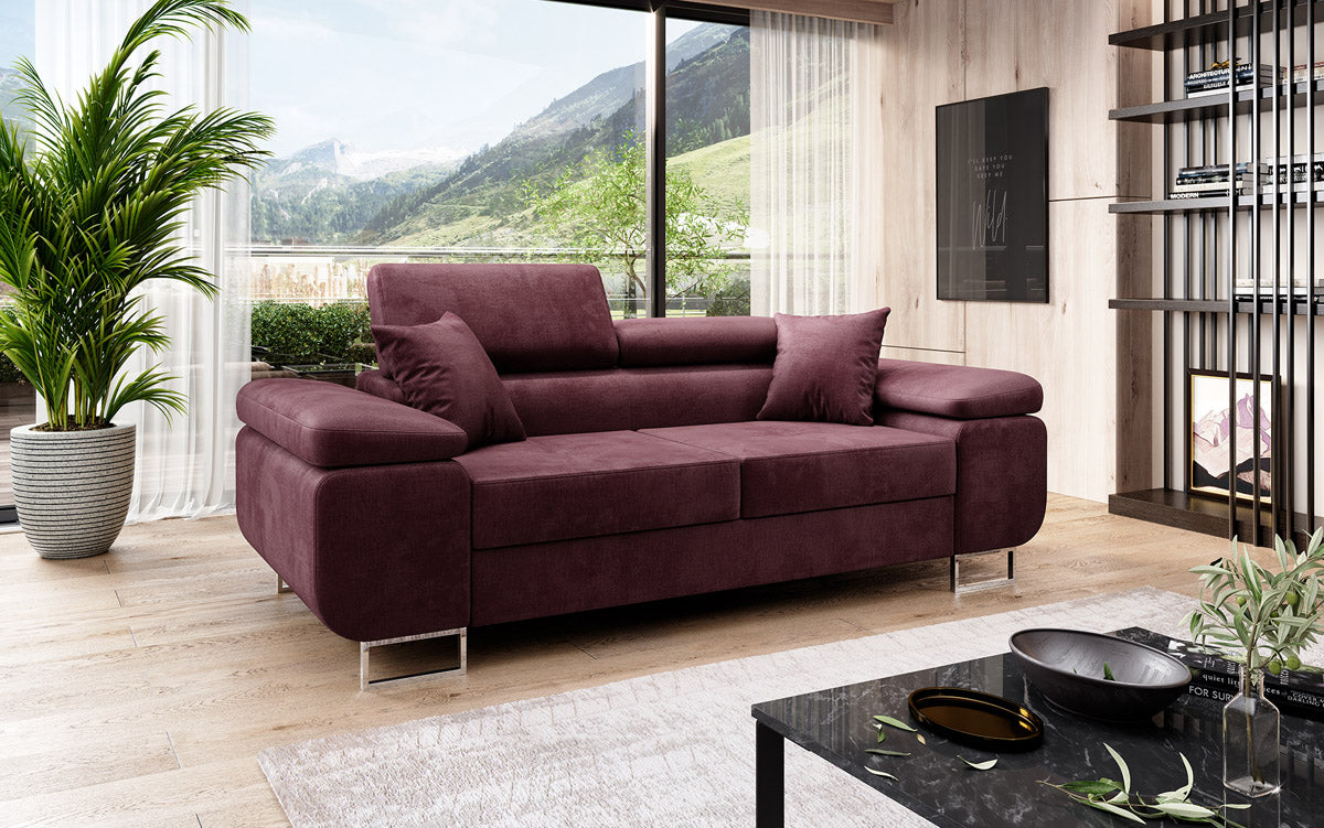 Designer 2-seater Siera sofa with sleeping function in velvet