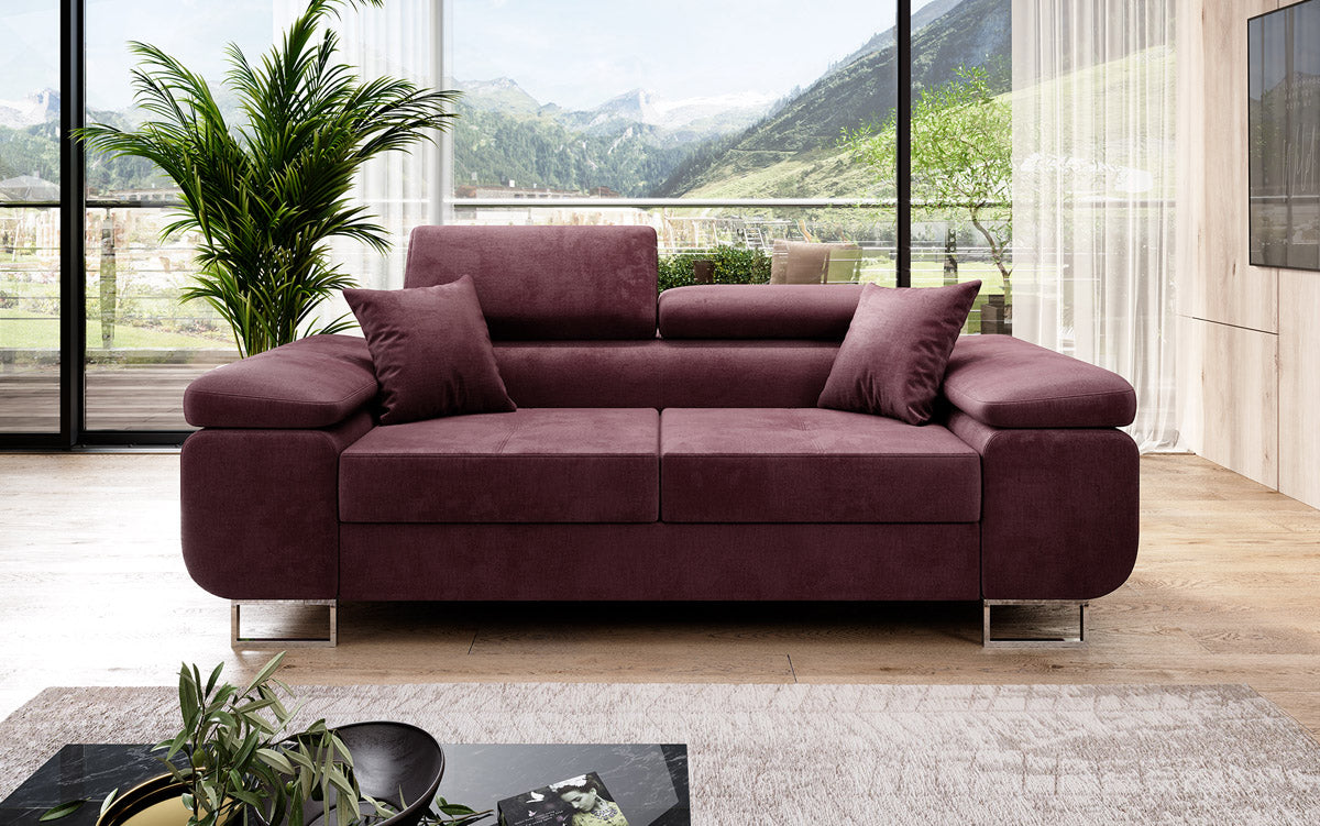 Designer 2-seater Siera sofa with sleeping function in velvet