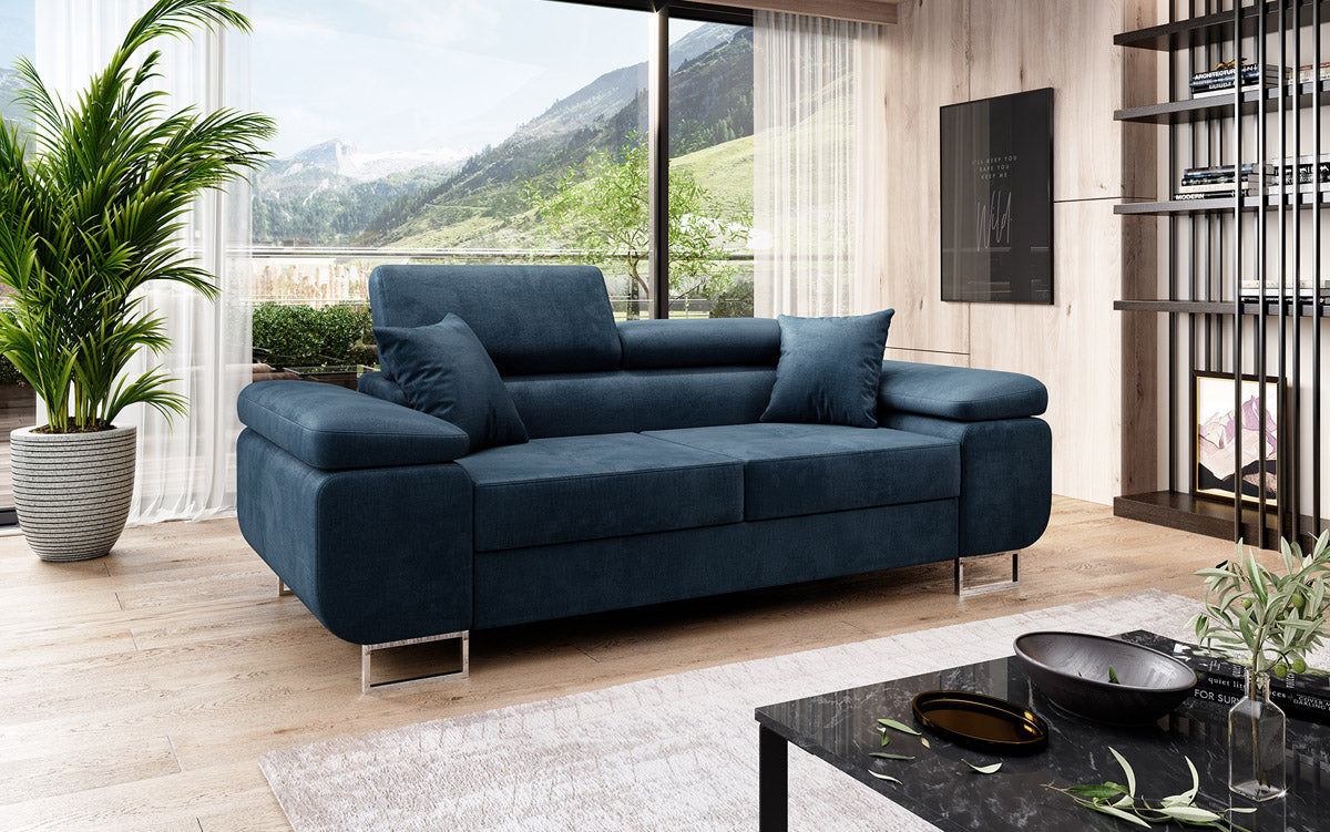 Designer 2-seater Siera sofa with sleeping function in velvet