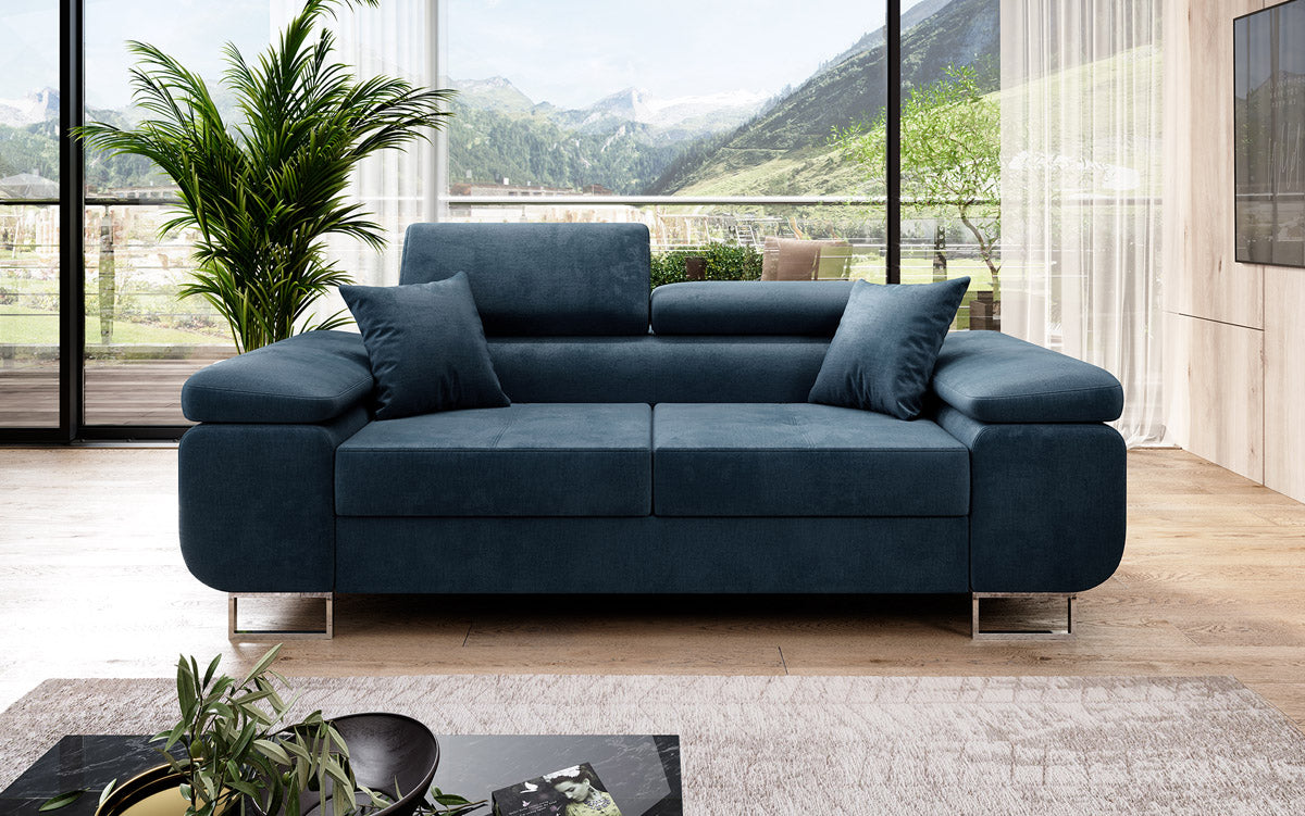 Designer 2-seater Siera sofa with sleeping function in velvet
