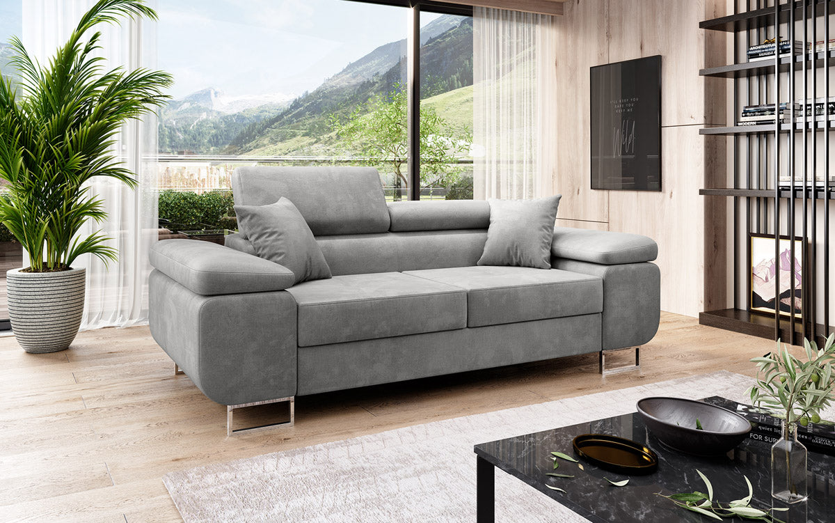 Designer 2-seater Siera sofa with sleeping function in velvet