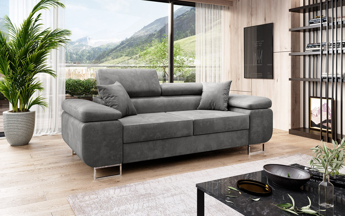 Designer 2-seater Siera sofa with sleeping function in velvet