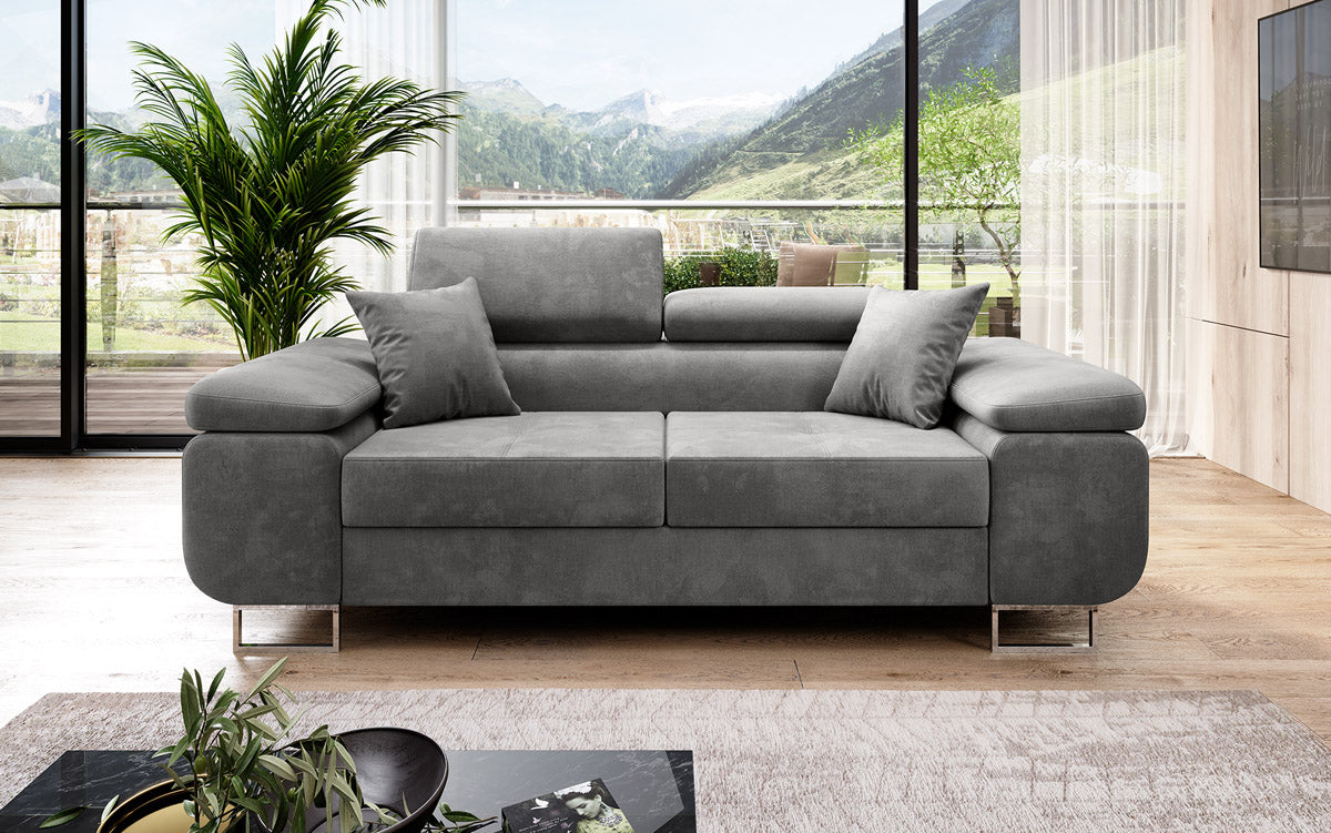Designer 2-seater Siera sofa with sleeping function in velvet