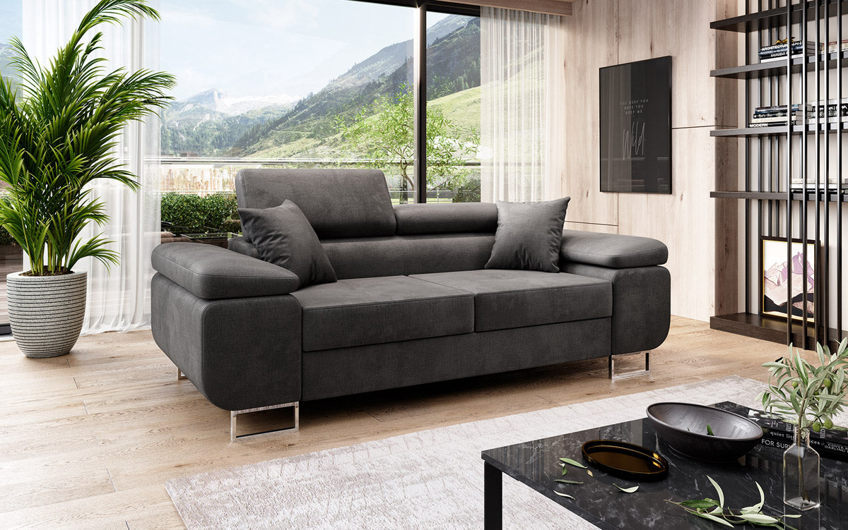 Designer 2-seater Siera sofa with sleeping function in velvet