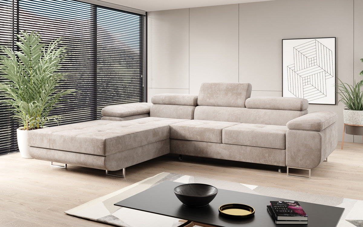 Canapé design Calvera avec fonction lit et rabattable en Côtelé