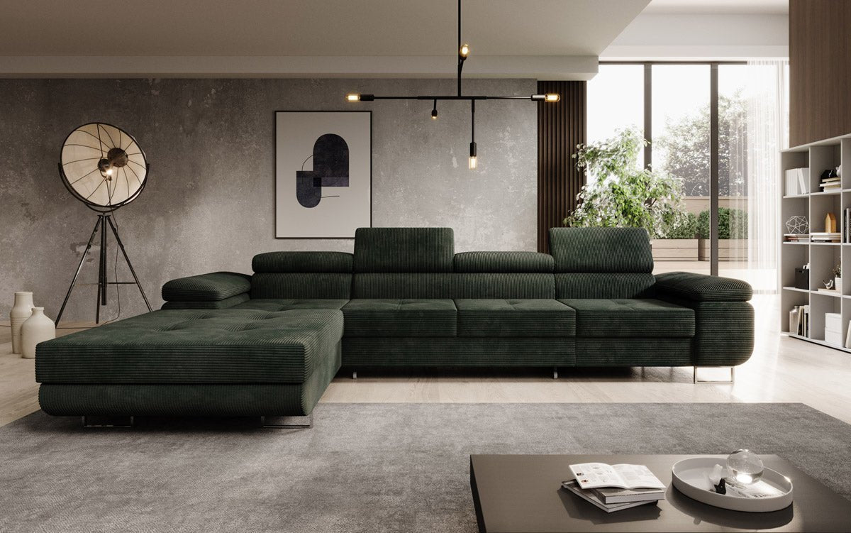 Canapé designer Calvera Maxi avec fonction couchage et rabattable en Côtelé