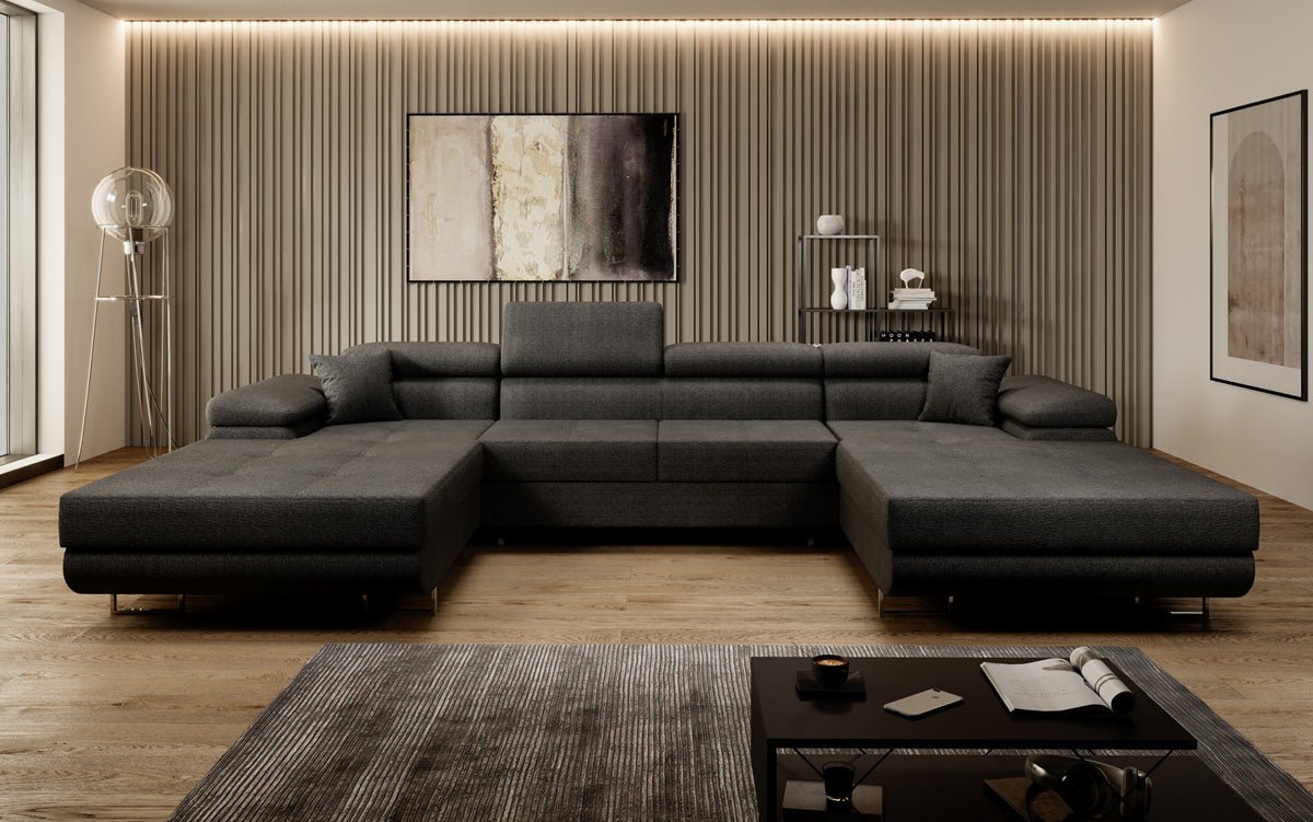 Canapé designer Calvera U avec fonction couchage et rabattable en Bouclé