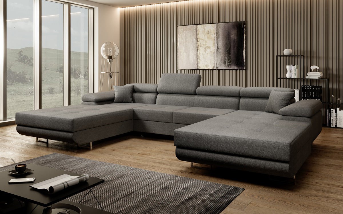 Canapé designer Calvera U avec fonction couchage et rabattable en Bouclé
