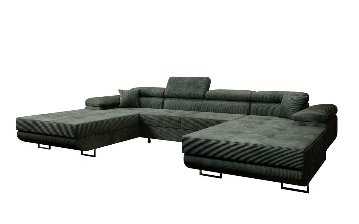 Designer Sofa Calvera U with Sleeping and Folding Function in Corduroy