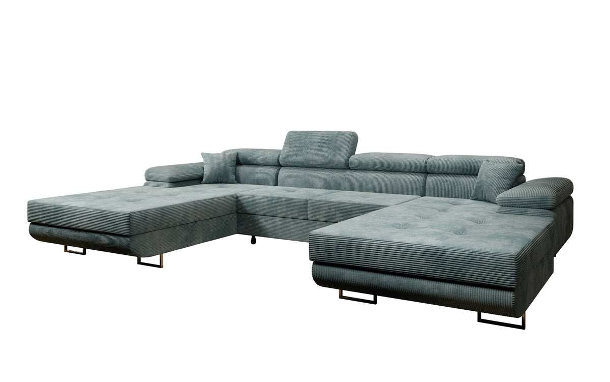 Designer Sofa Calvera U with Sleeping and Folding Function in Corduroy