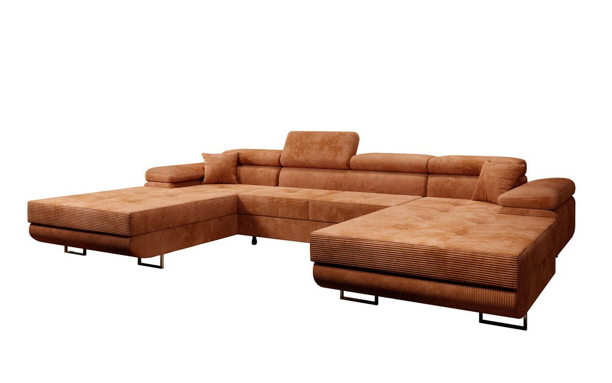 Designer Sofa Calvera U with Sleeping and Folding Function in Corduroy