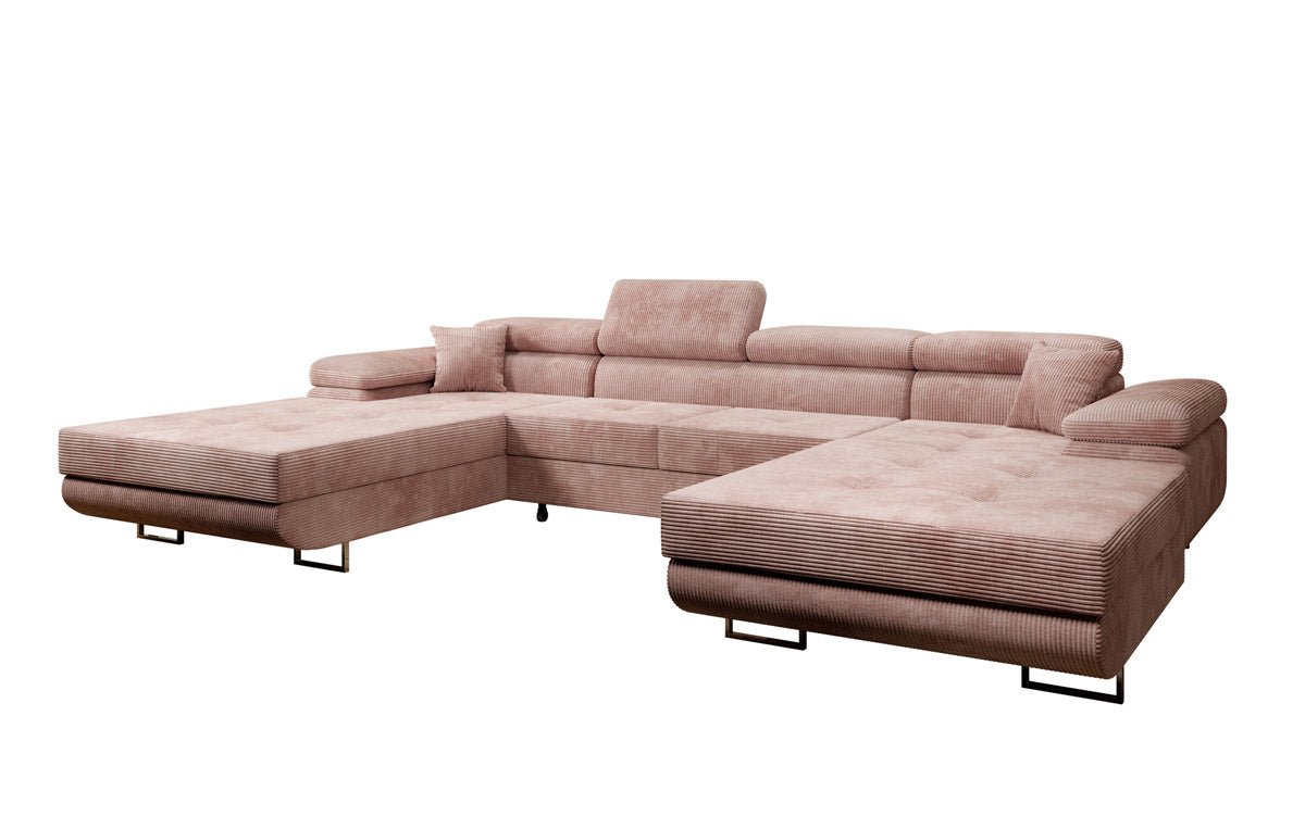 Designer Sofa Calvera U with Sleeping and Folding Function in Corduroy