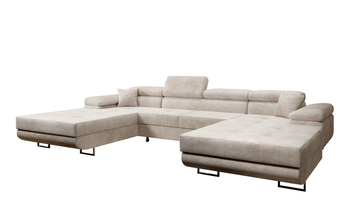 Designer Sofa Calvera U with Sleeping and Folding Function in Corduroy