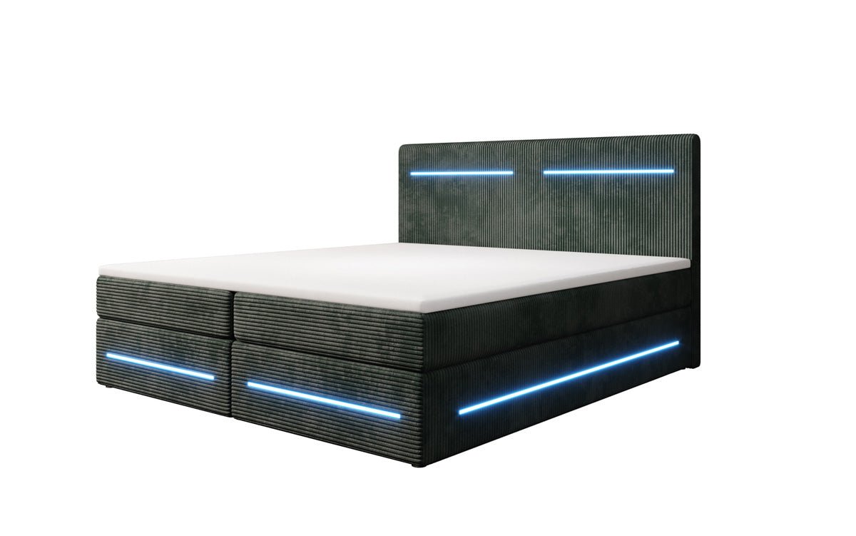 Boxspringbed Lara met opbergruimte en LED in Ribstof