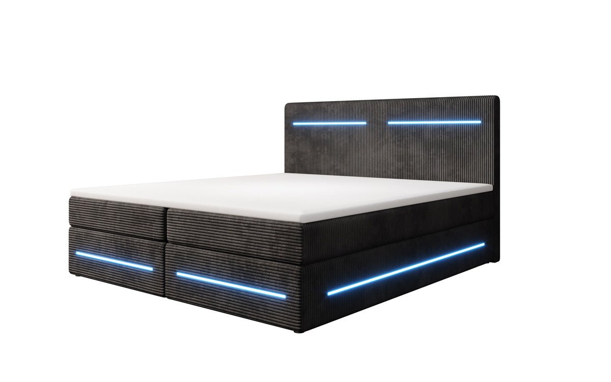 Boxspringbed Lara met opbergruimte en LED in Ribstof