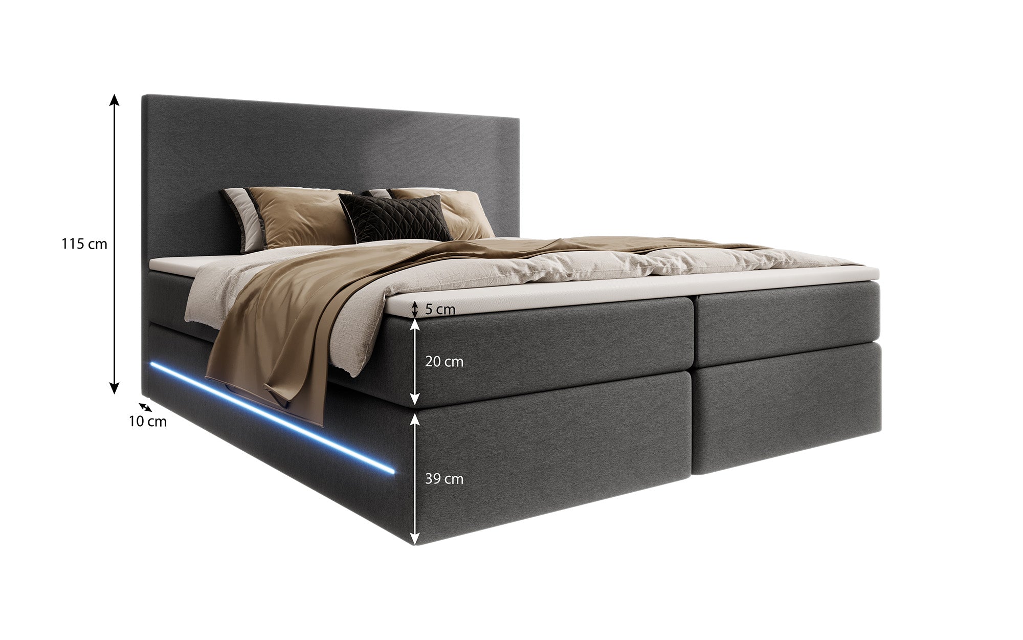 Voyage Boxspring Bed with LED and Storage in Velvet
