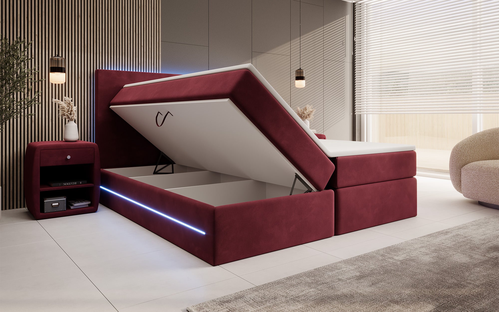 Voyage Boxspring Bed with LED and Storage in Velvet