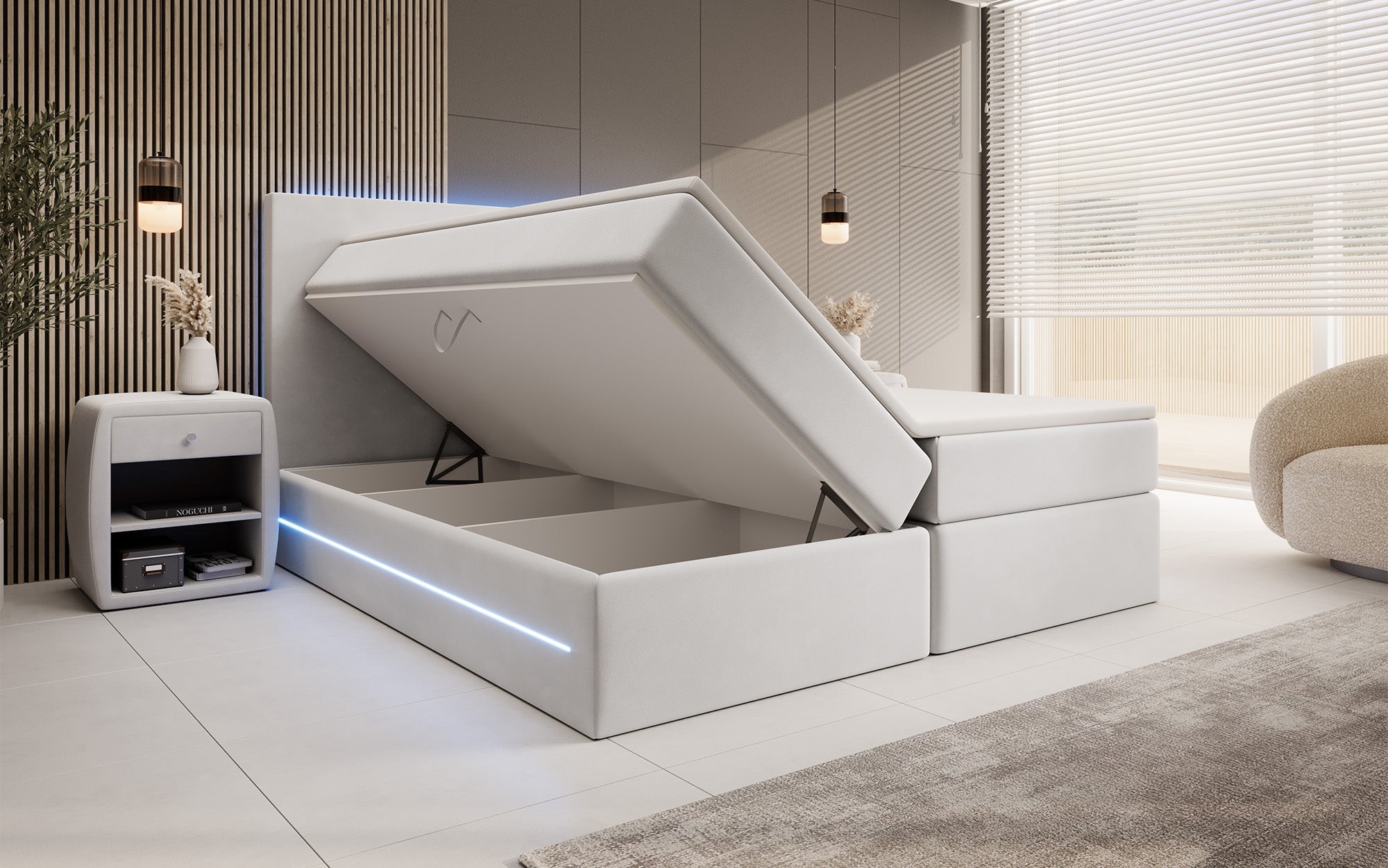 Voyage Boxspring Bed with LED and Storage in Velvet