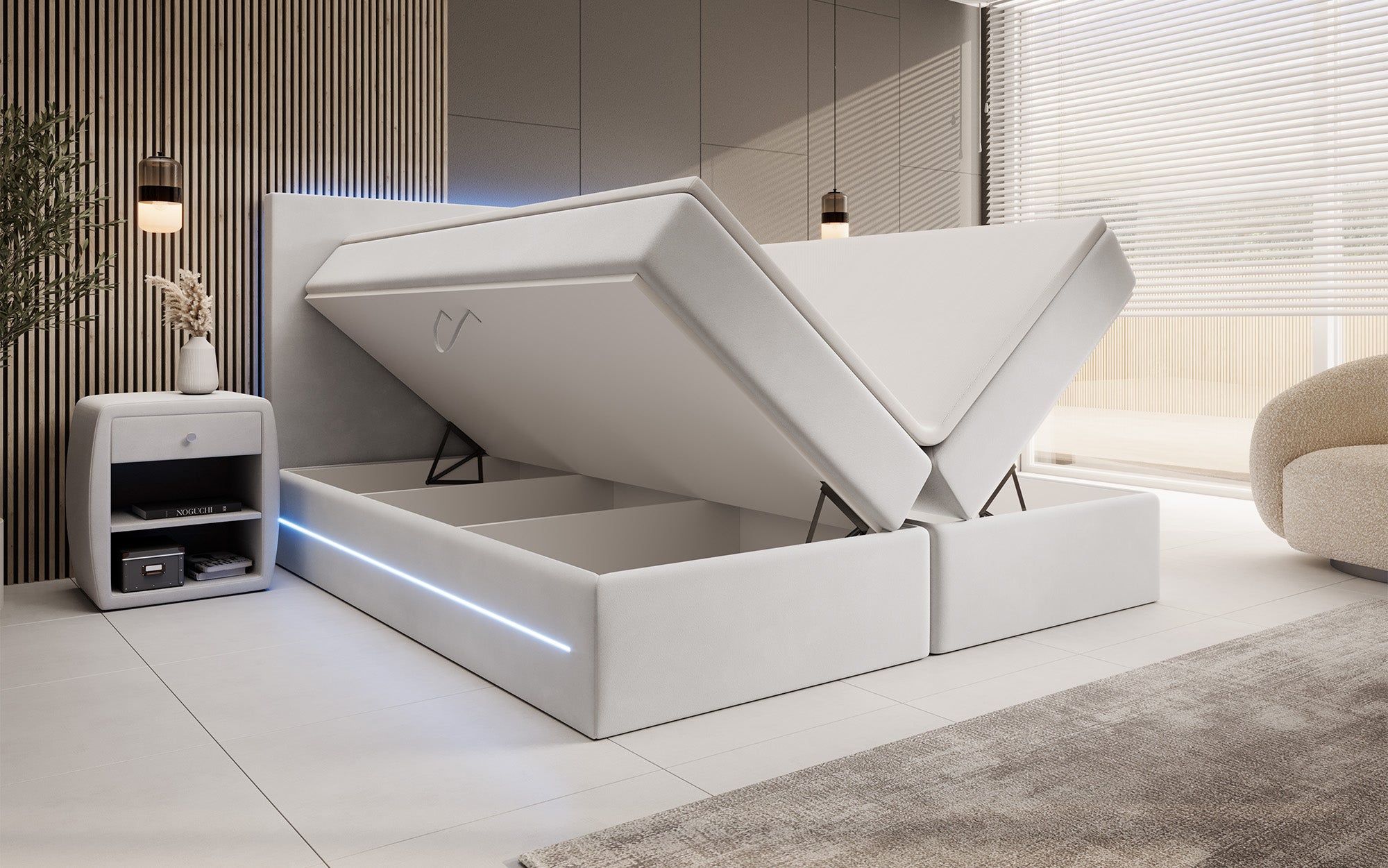 Voyage Boxspring Bed with LED and Storage in Velvet
