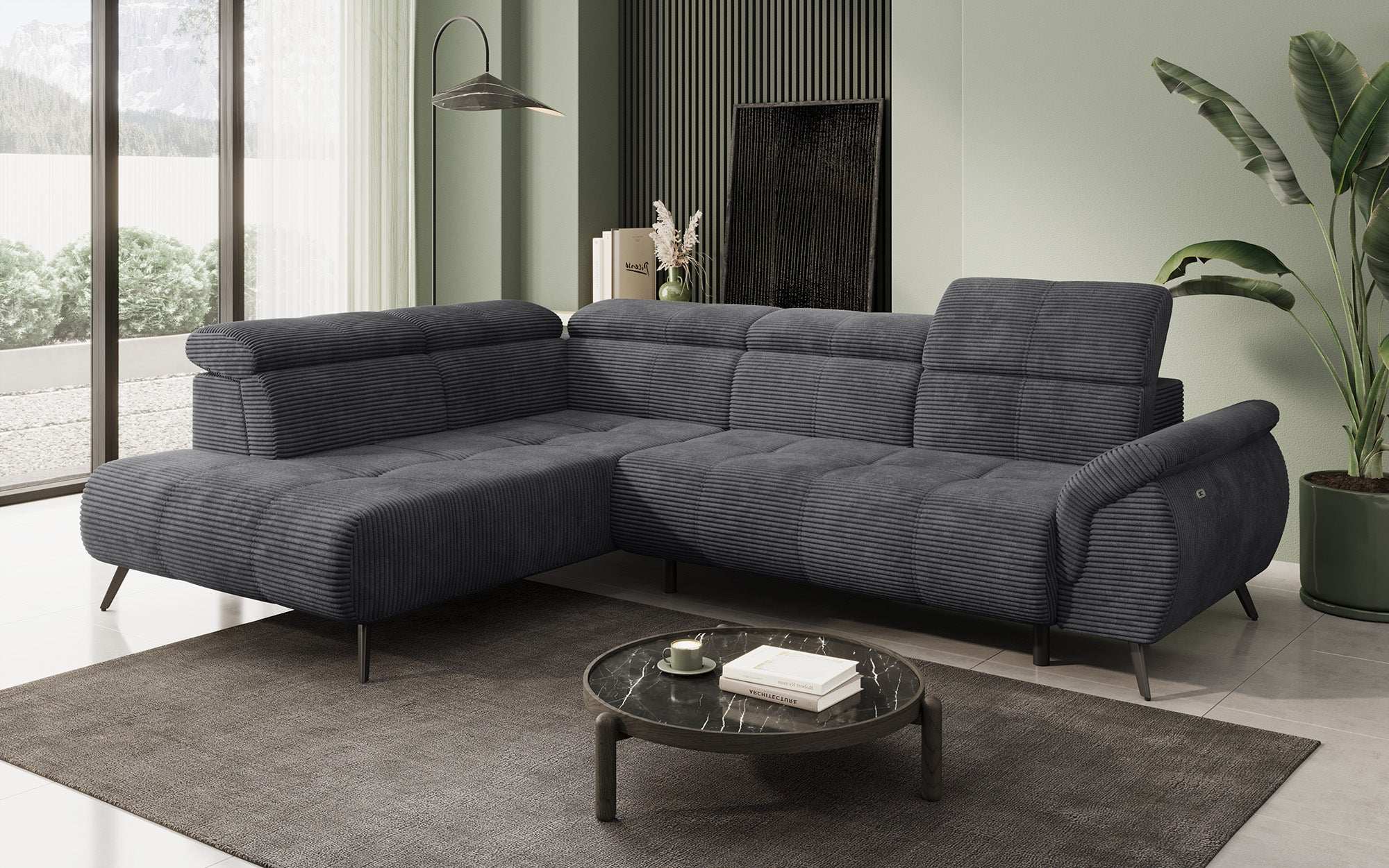Canapé designer Genova II avec extension de siège électrique, connexion USB