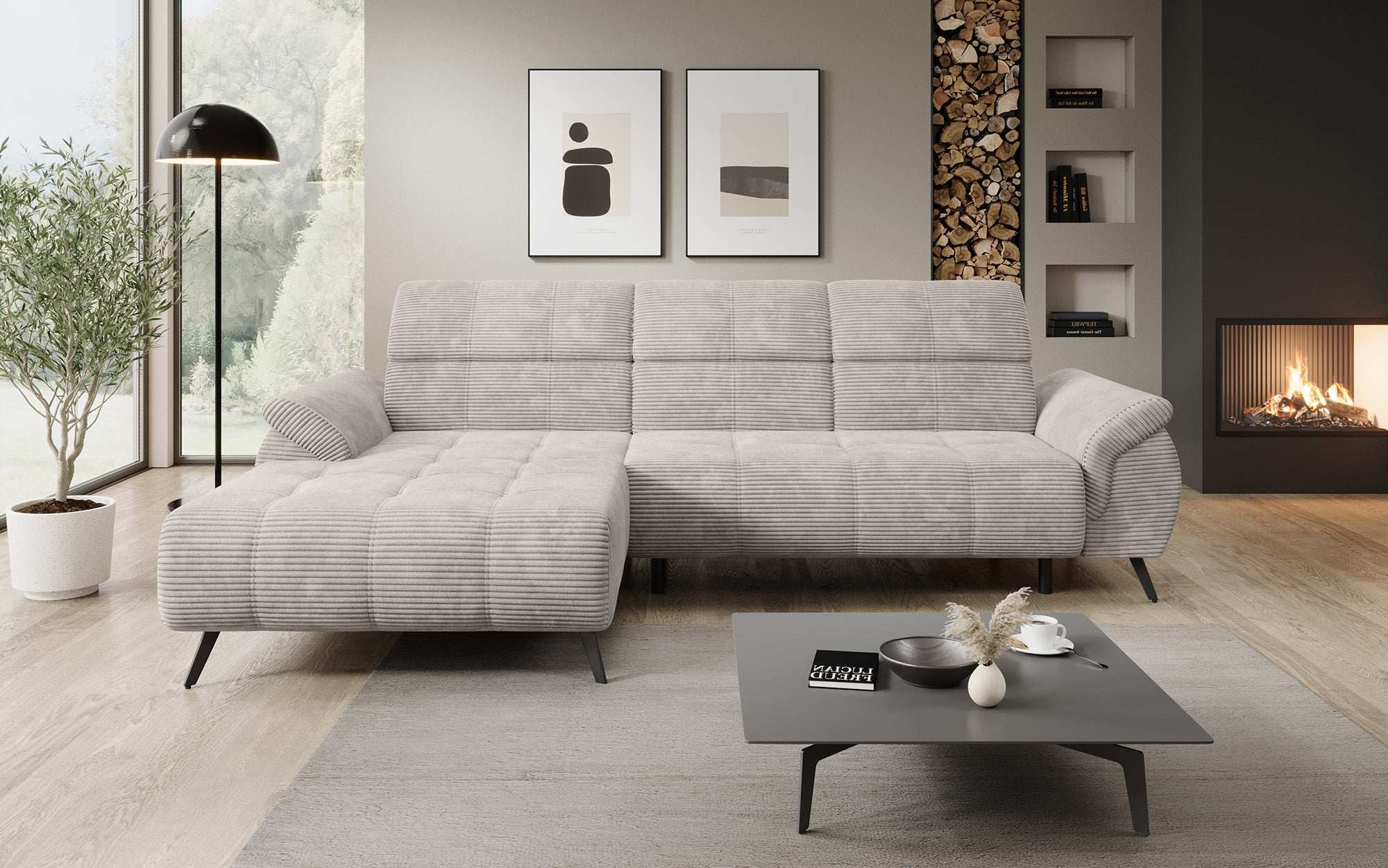 Designer Sofa Genova I with electric seat extension, USB connection