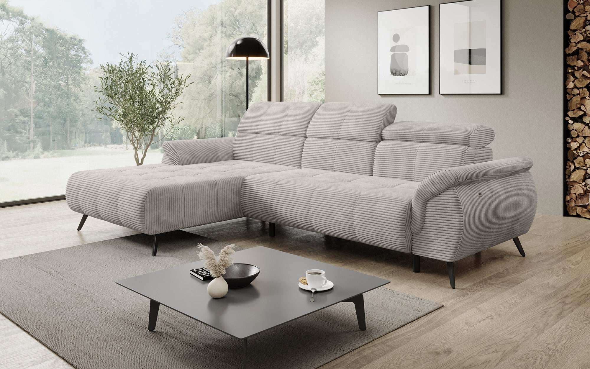 Designer Sofa Genova I with electric seat extension, USB connection